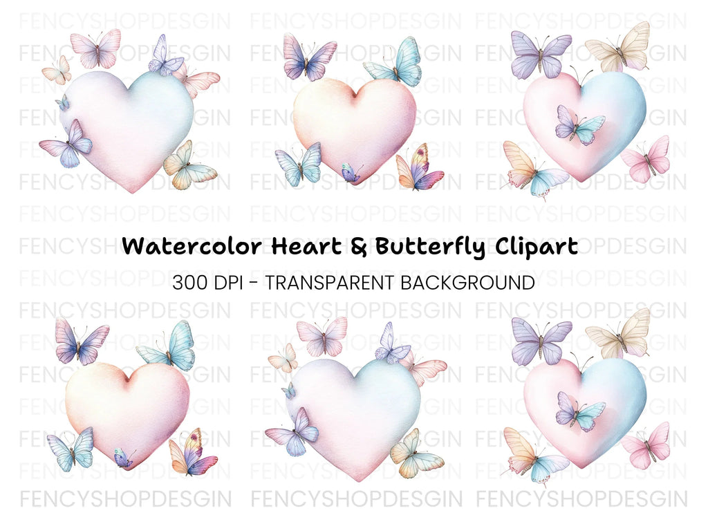 Hearts and Butterflies Clipart Bundle