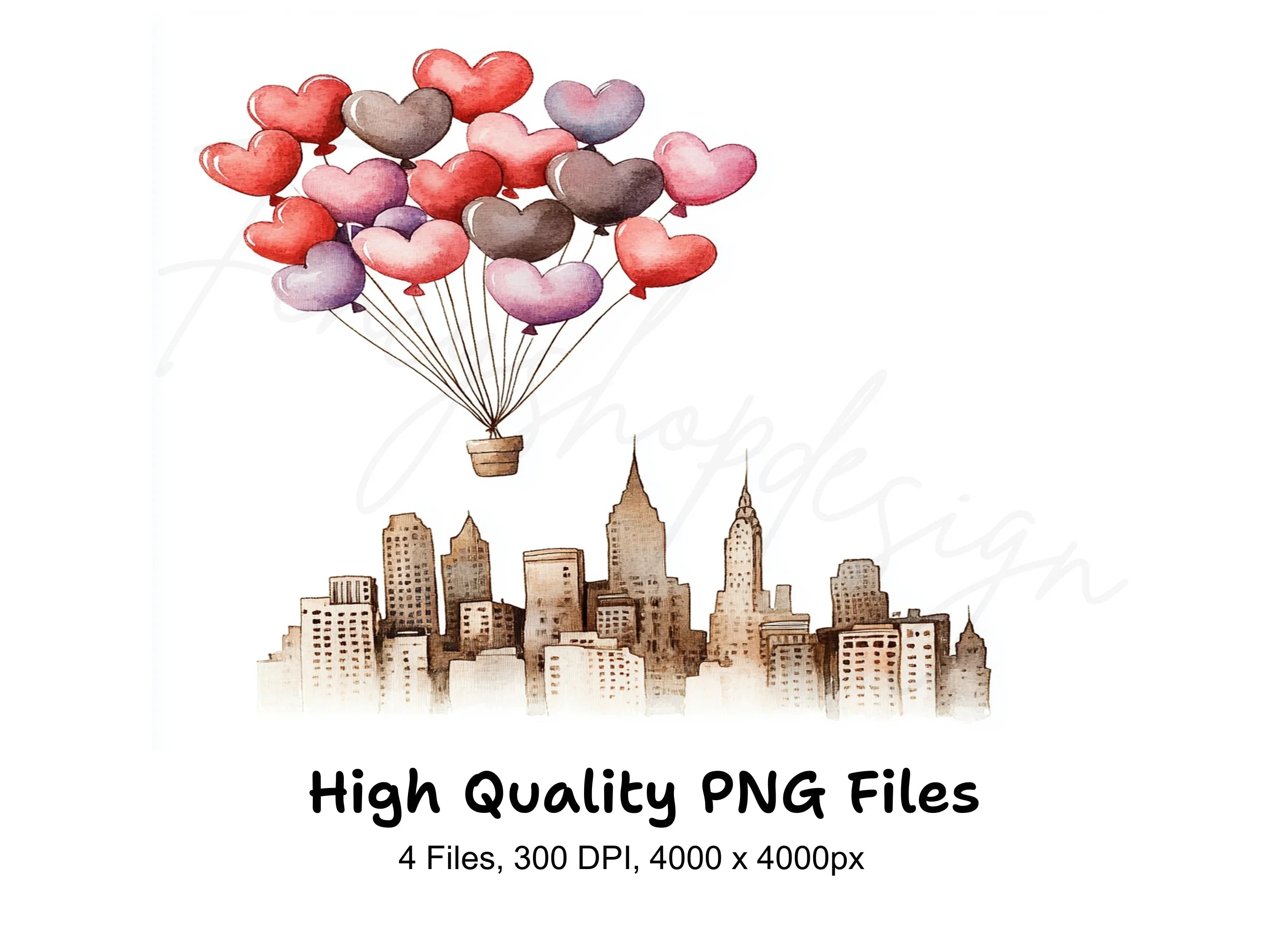 Heart Balloons Cityscape Clipart Bundle