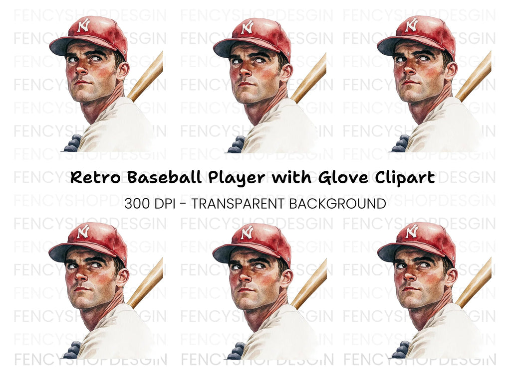 Vintage Baseball Player Clipart Bundle