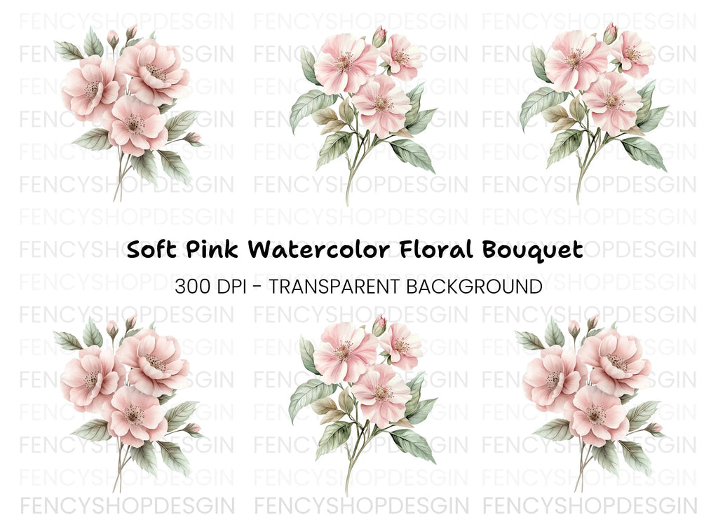 Pink Rose Floral Clipart Bundle