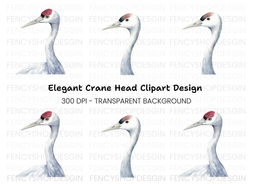 Elegant Crane Bird Head Clipart Bundle