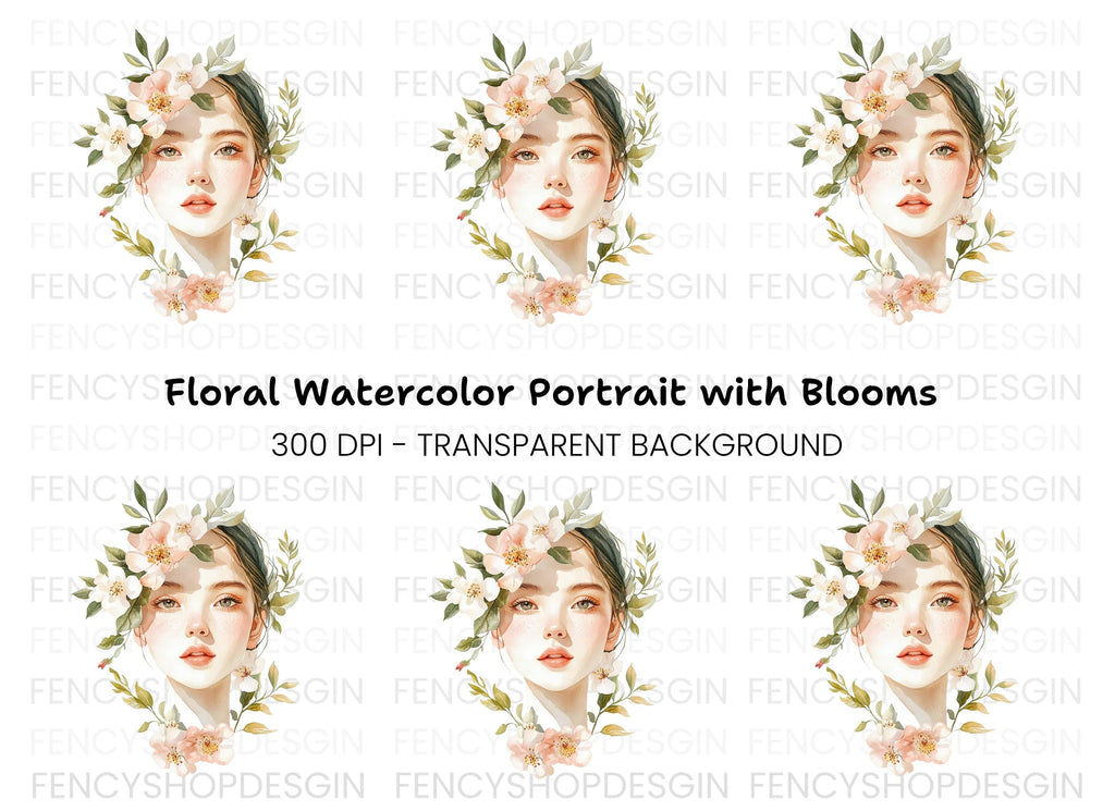 Beautiful Girl with Floral Crown Clipart Bundle
