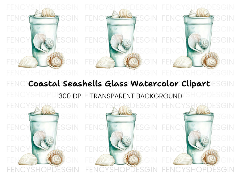 Seashells in Glass Clipart Bundle