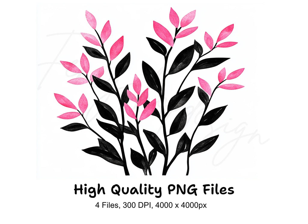 Pink Flowers and Leaves Clipart Bundle