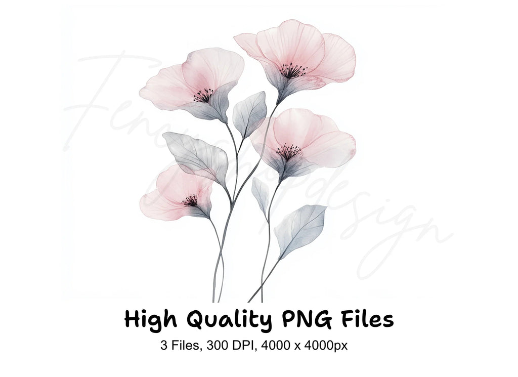 Elegant Translucent Floral Clipart Bundle