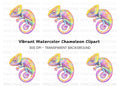 Vibrant Rainbow Chameleon Clipart Bundle