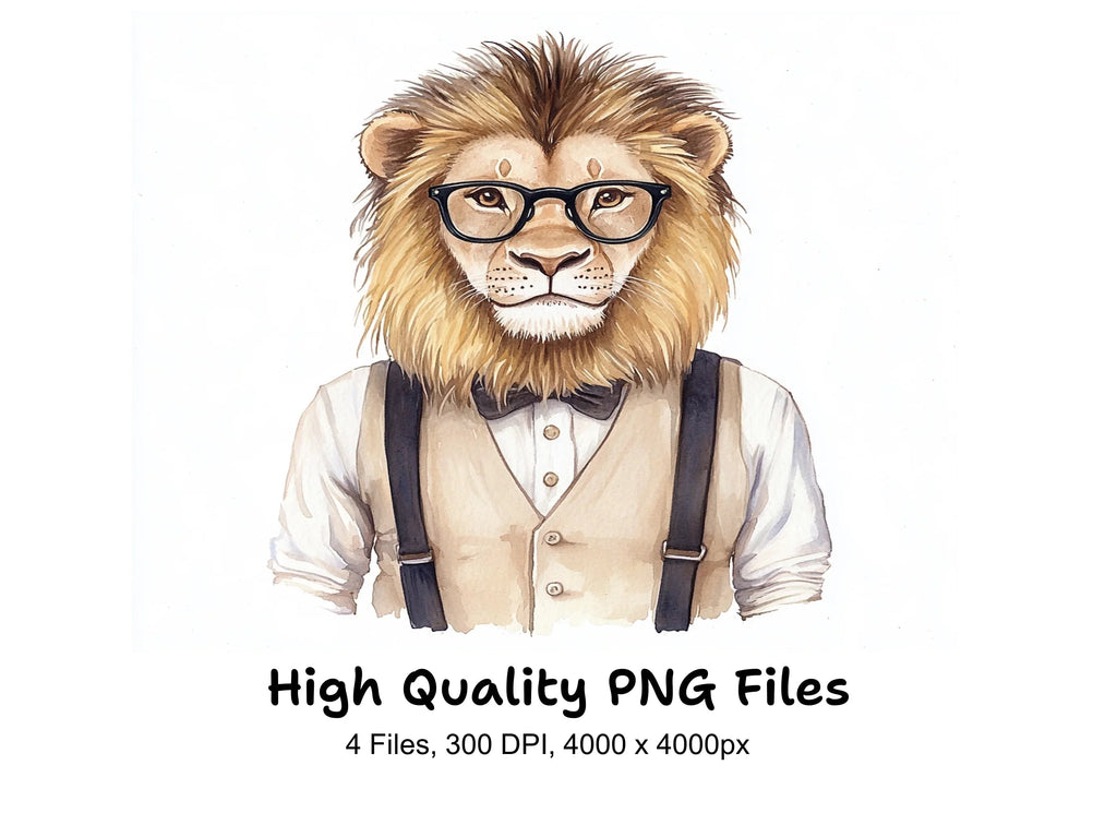 Hipster Lion with Glasses Clipart Bundle