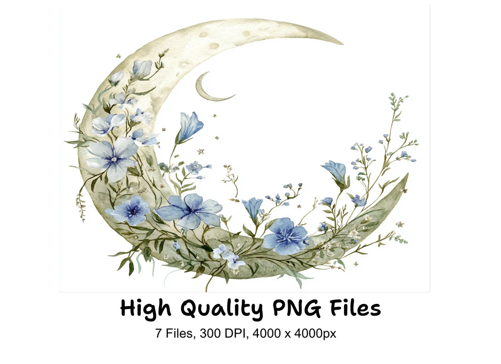Floral Moon Clipart Bundle