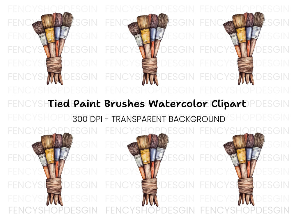 Tied Rustic Paint Brushes Clipart Bundle