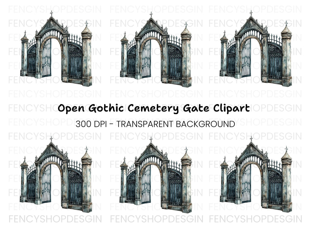 Vintage Gothic Cemetery Gate Clipart Bundle
