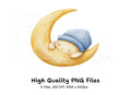 Cute Baby Sleeping on Moon Clipart Bundle