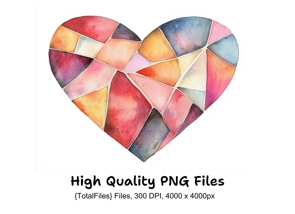 Abstract Geometric Heart Shapes Clipart Bundle