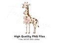 Cute Giraffe with Pink Flowers Clipart Bundle