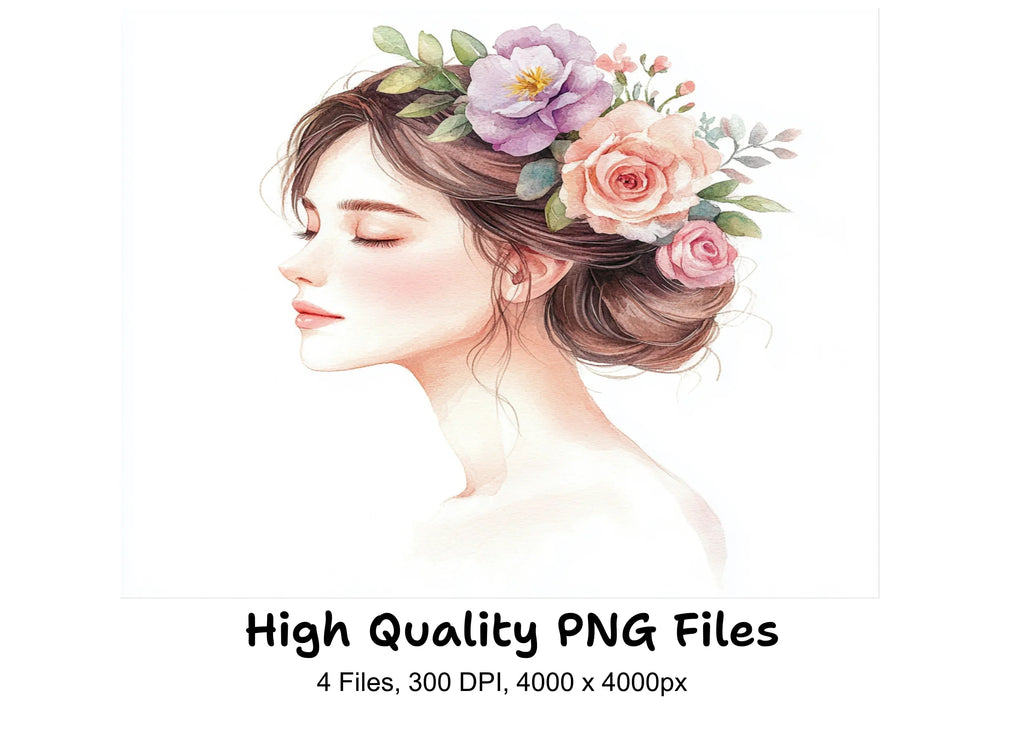 Elegant Women with Flower Crowns Clipart Bundle
