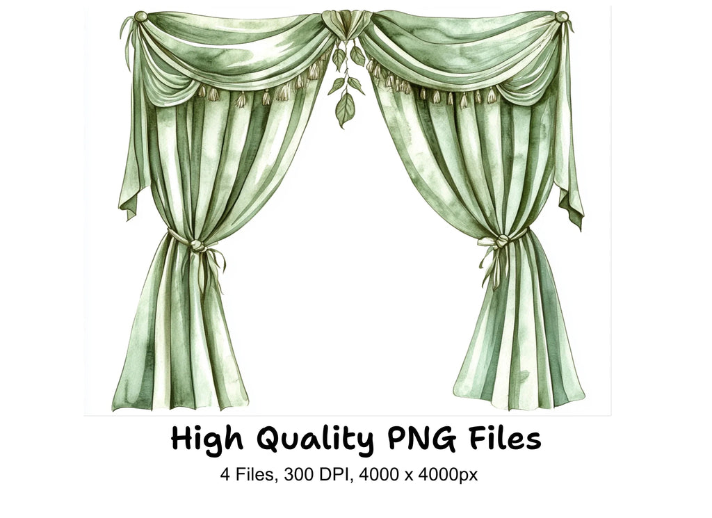 Elegant Green Curtains Clipart Bundle