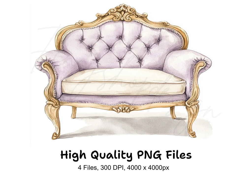 Elegant Purple French Armchair Clipart Bundle