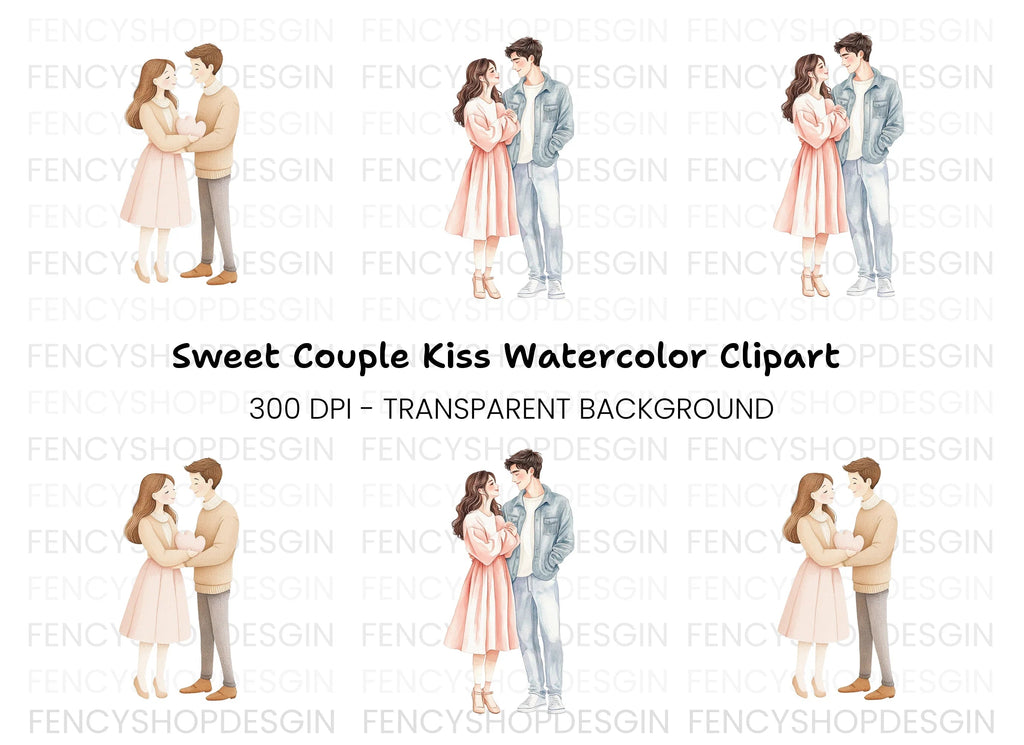 Romantic Couple Embrace Clipart Bundle
