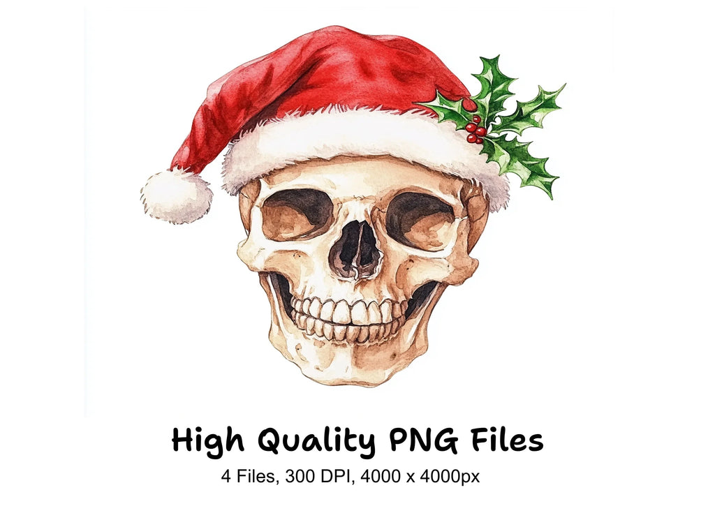 Christmas Skulls with Santa Hats Clipart Bundle