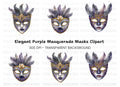 Ornate Purple Masquerade Masks Clipart Bundle