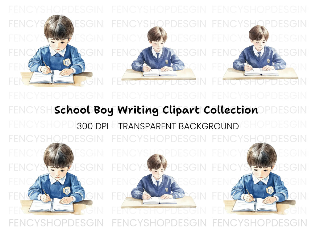 Boys Studying at Desk Clipart Bundle