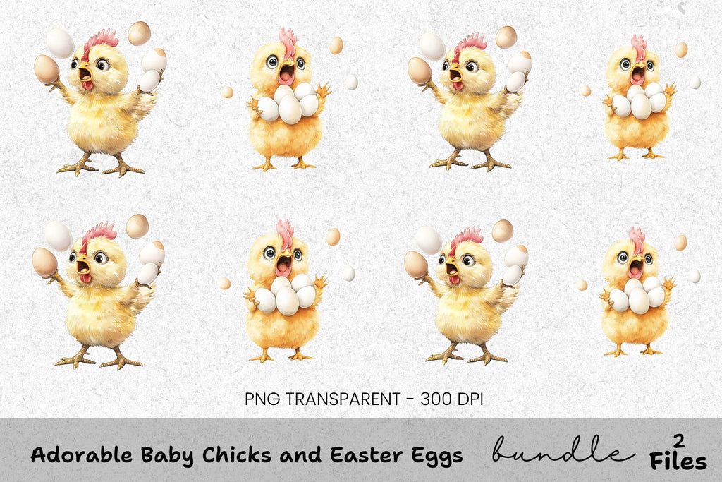 Adorable Baby Chicks and Easter Eggs Clipart Bundle