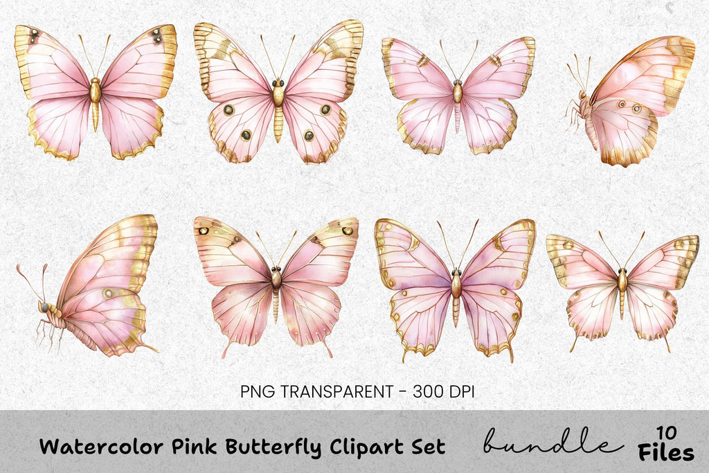 Pink Butterfly Clipart Bundle