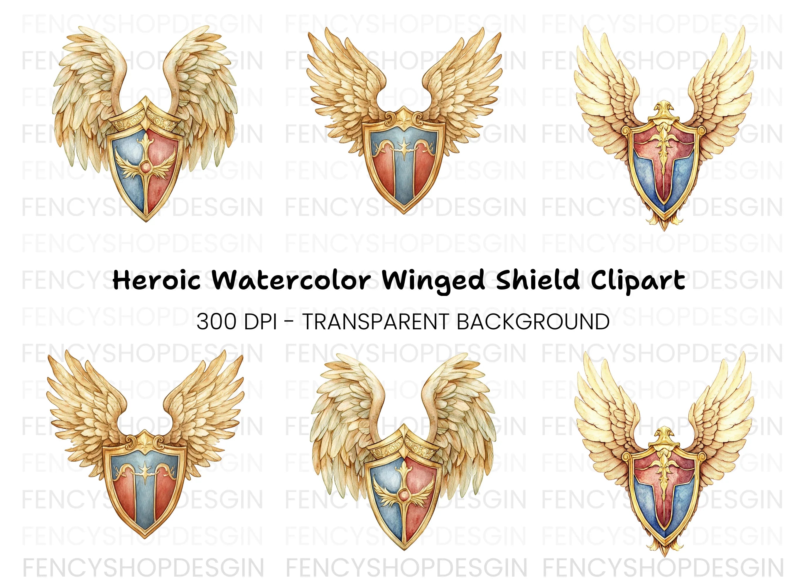 Golden Winged Shields Clipart Bundle