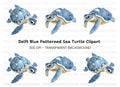 Blue White Chinoiserie Sea Turtles Clipart Bundle
