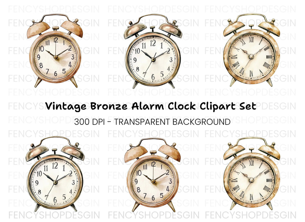 Vintage Alarm Clock Clipart Bundle
