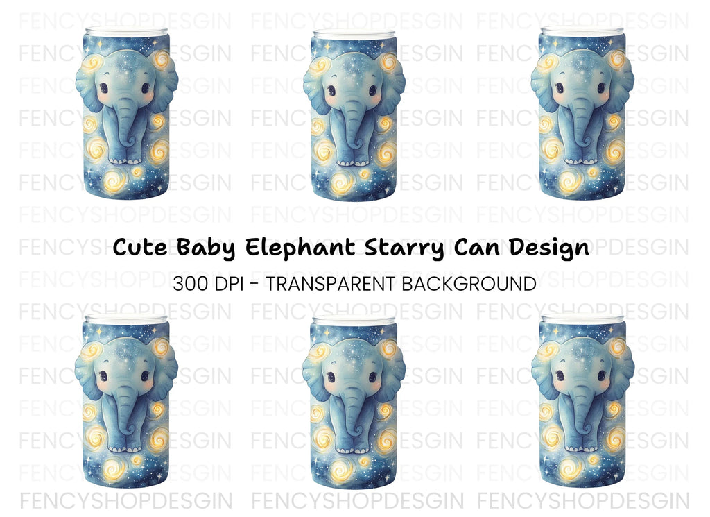 Cute Elephant in Starry Night Clipart Bundle