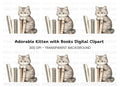 Cute Kitten with Books Clipart Bundle