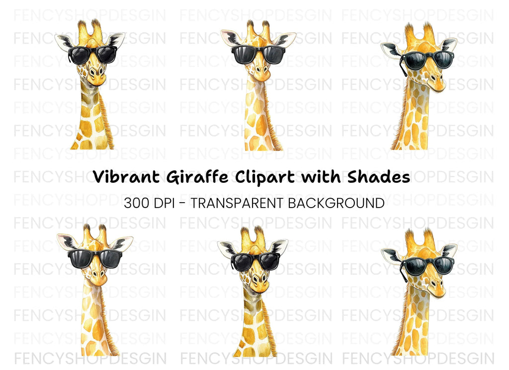 Stylish Giraffe Heads with Shades Clipart Bundle