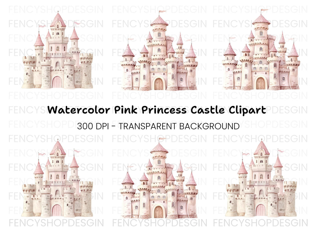 Pink Princess Castle Clipart Bundle