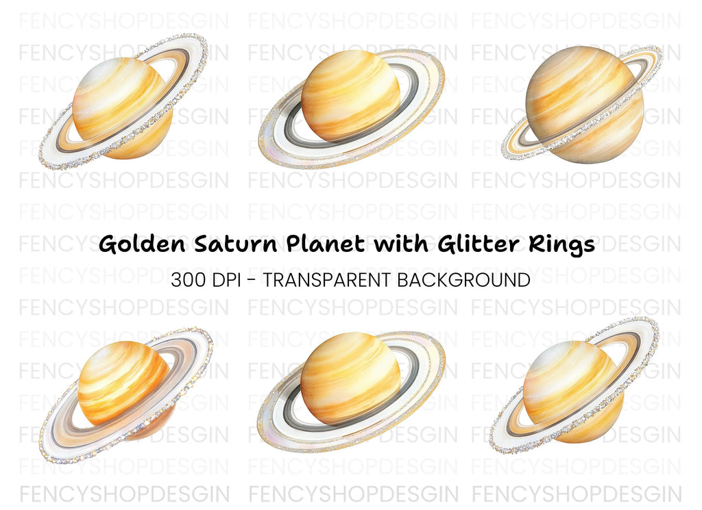 Sparkling Saturn Planet Clipart Bundle