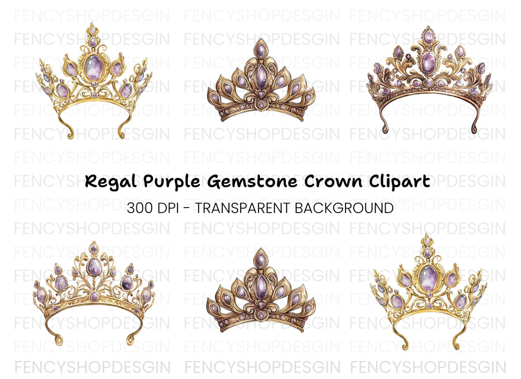 Regal Gold and Purple Tiara Clipart Bundle