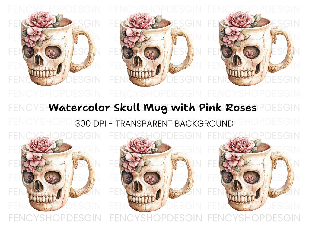 Floral Skull Cup Clipart Bundle