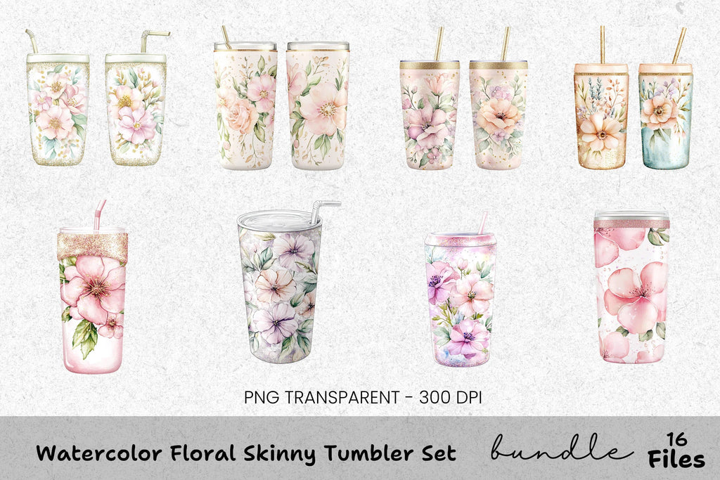 Floral Skinny Tumbler Clipart Bundle