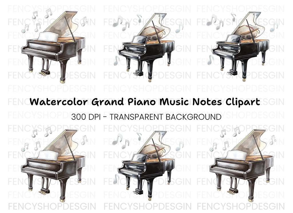 Grand Pianos with Music Notes Clipart Bundle