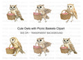 Cute Owls with Picnic Baskets Clipart Bundle