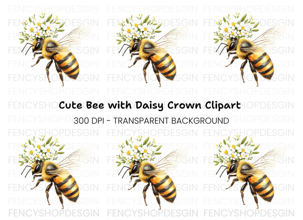 Elegant Bee with Floral Crown Clipart Bundle