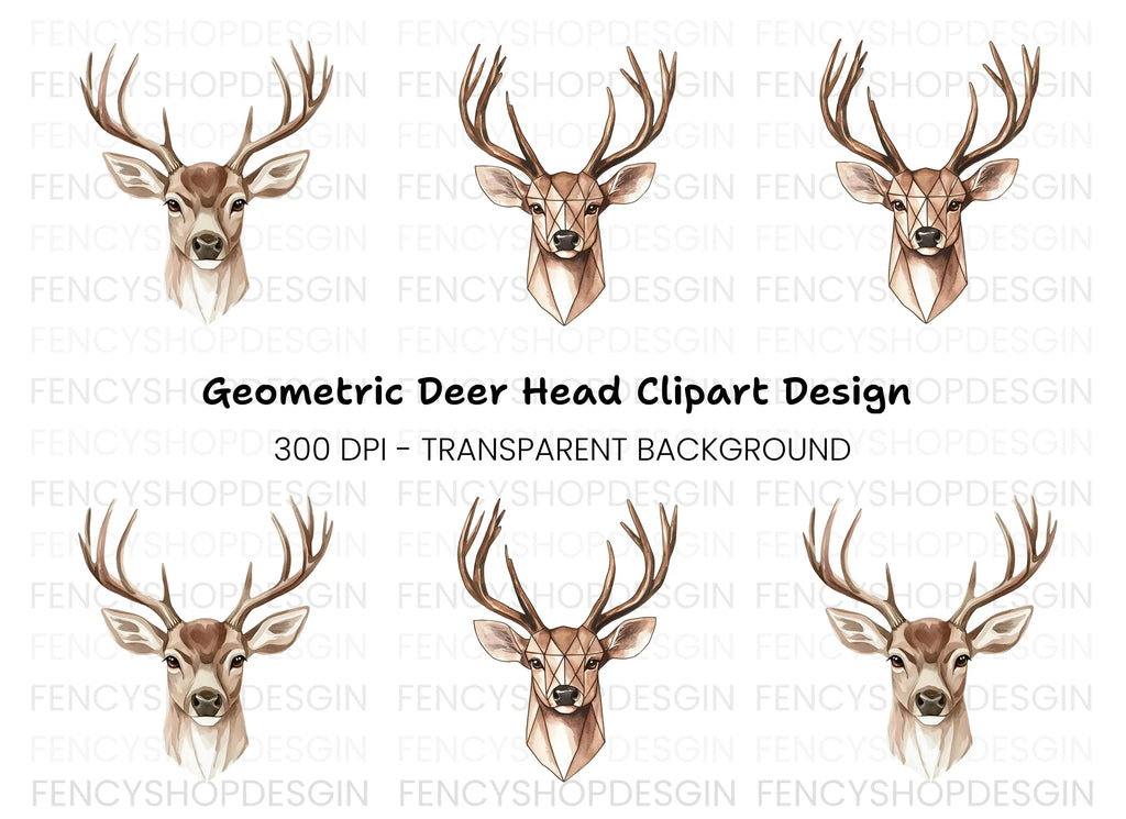 Deer Head Geometric Realistic Clipart Bundle