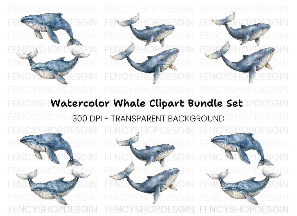 Majestic Blue Whale Clipart Bundle