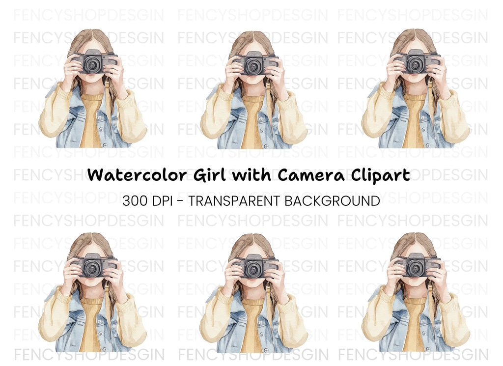 Stylish Girl Photographer Clipart Bundle