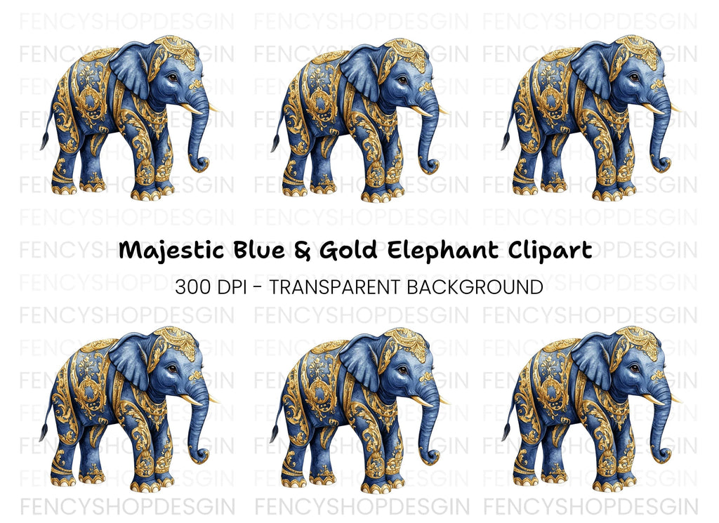 Majestic Blue Elephant Clipart Bundle