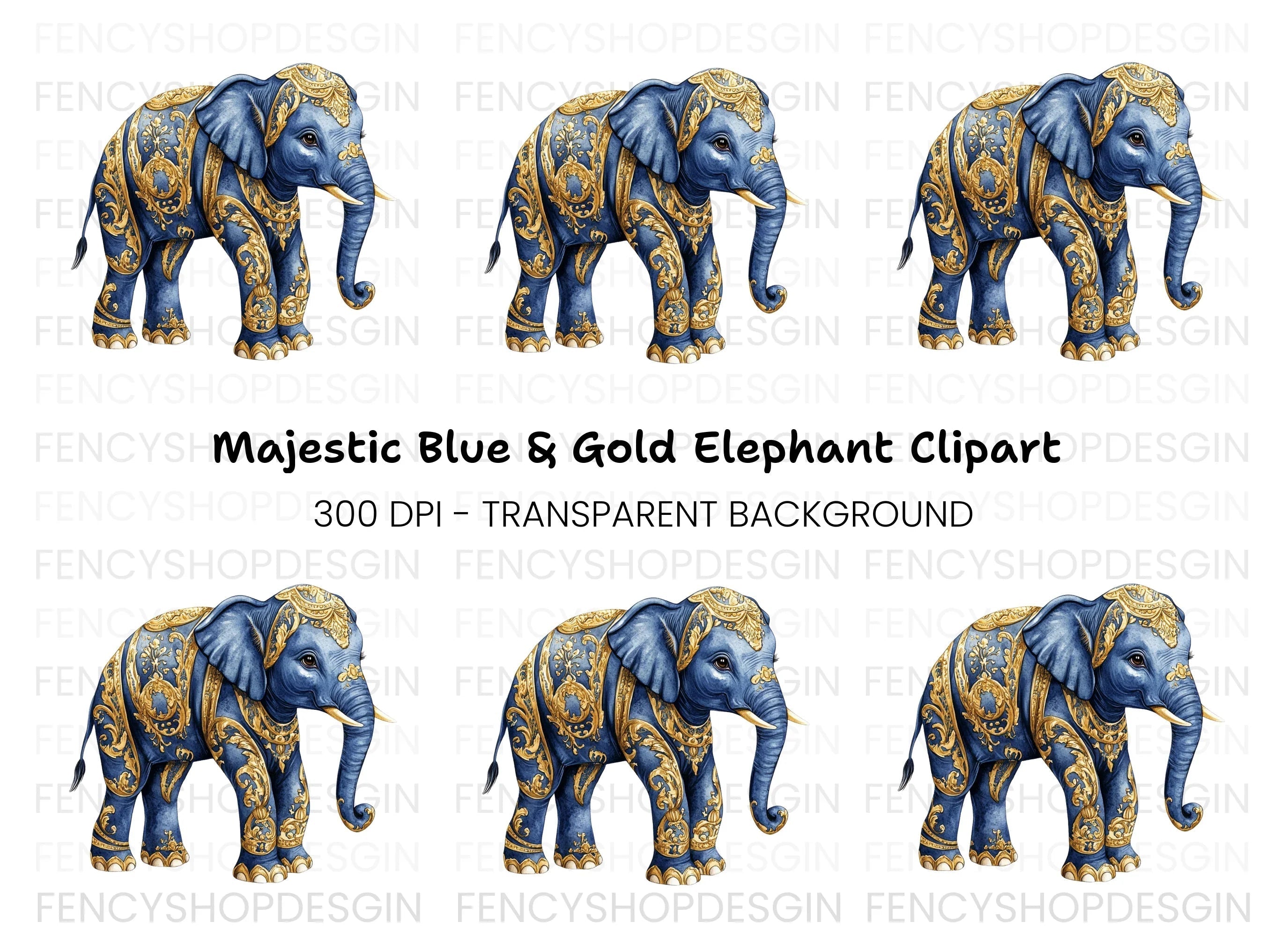 Majestic Blue Elephant Clipart Bundle