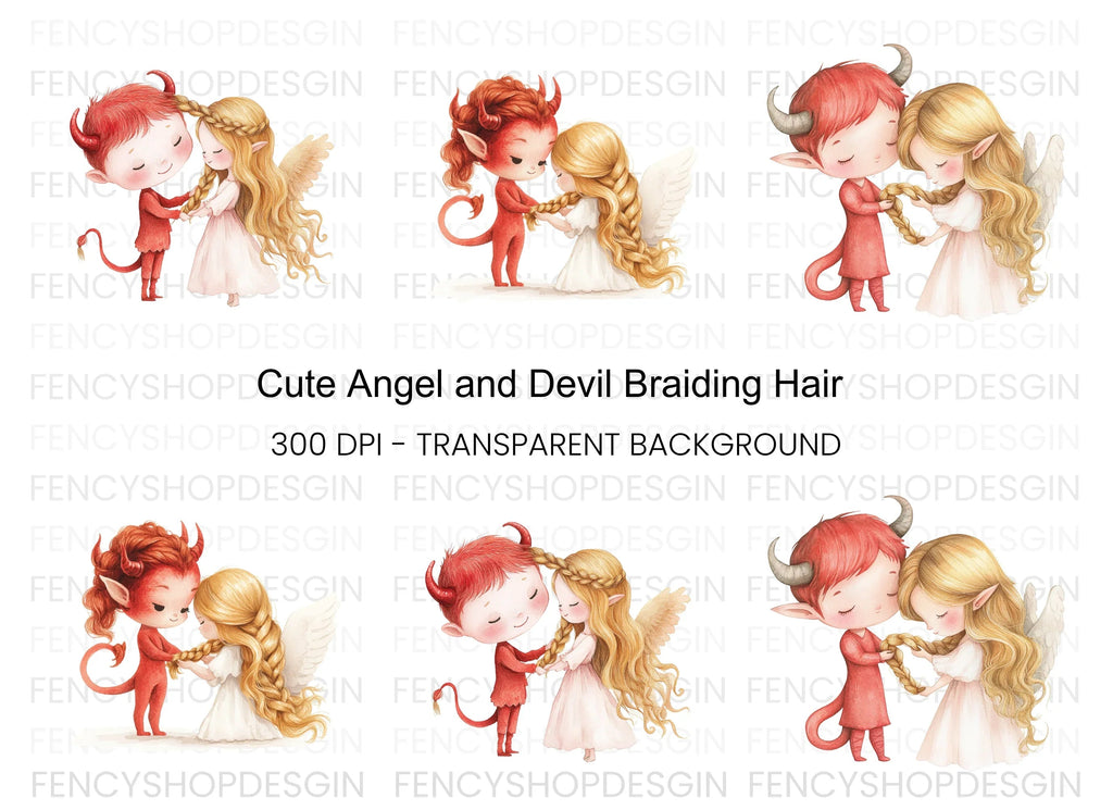 Cute Angel and Devil Braiding Hair Clipart Bundle