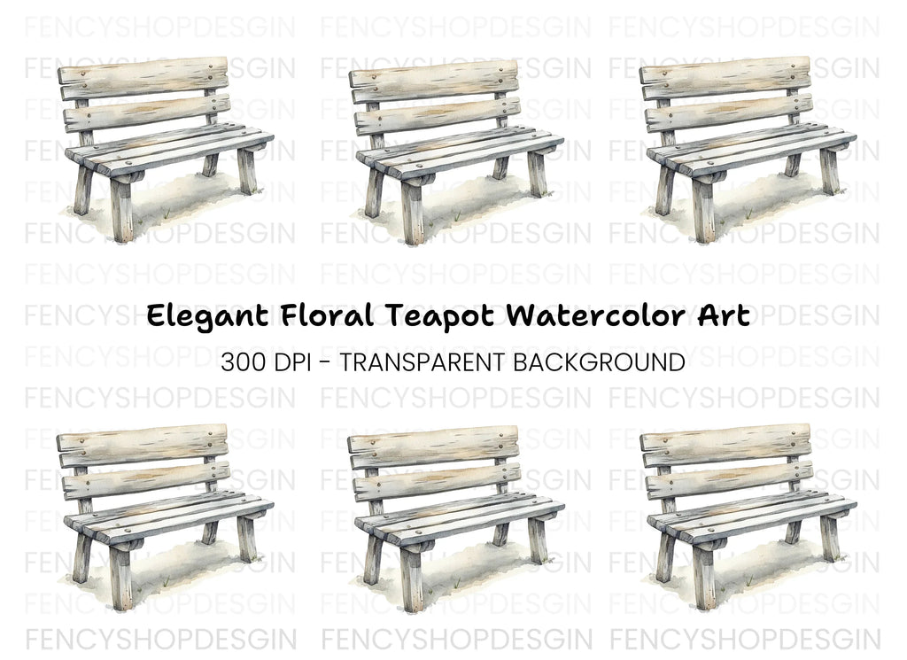 Rustic Wooden Bench Clipart Bundle