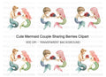 Sweet Mermaid Couple with Berries Clipart Bundle