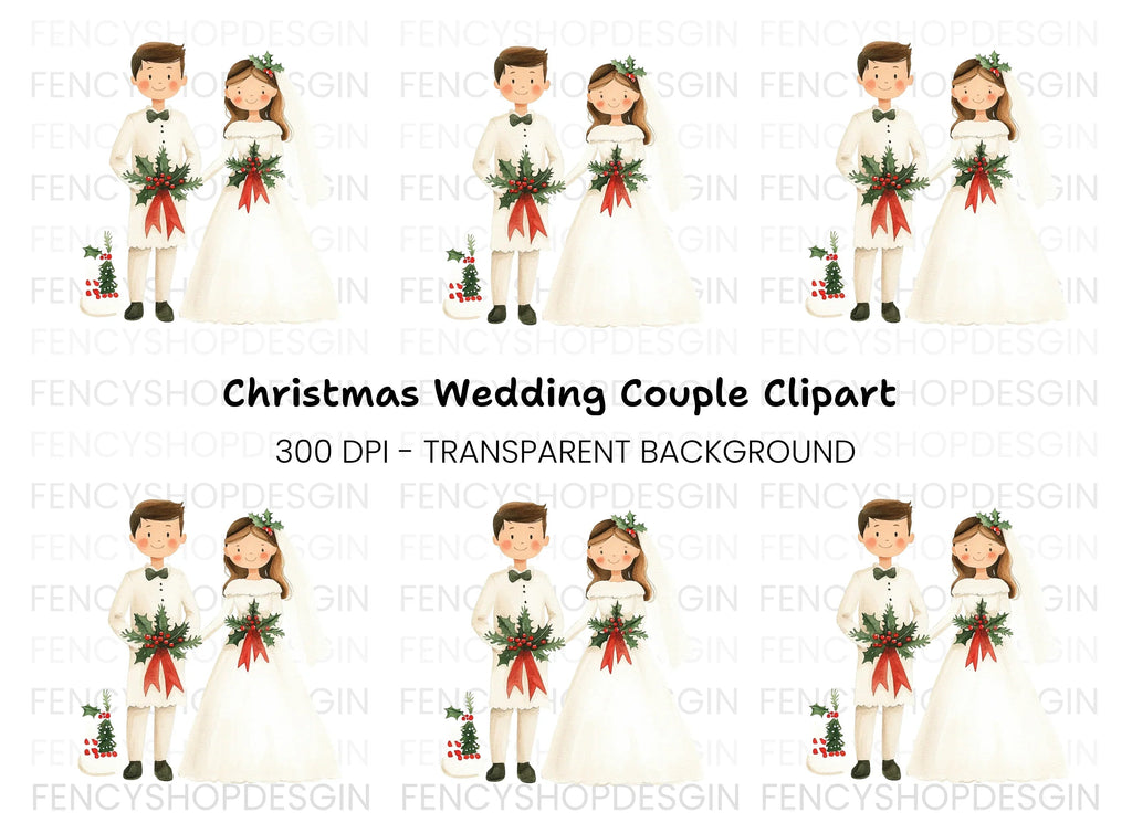 Christmas Wedding Couple Clipart Bundle