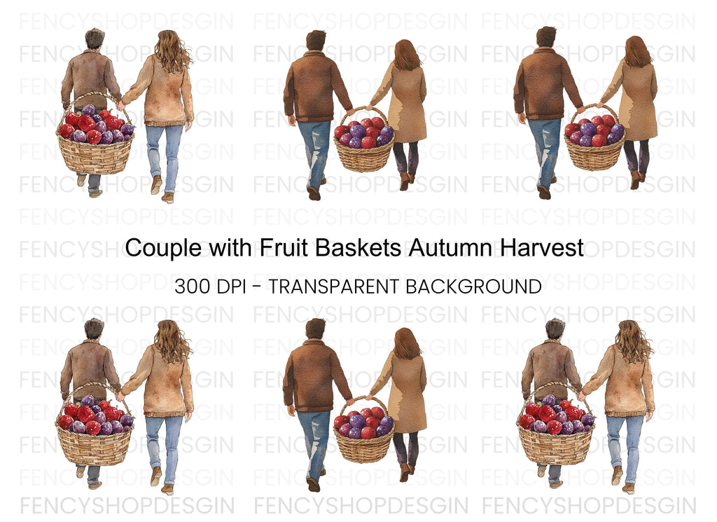 Couple with Fruit Basket Clipart Bundle